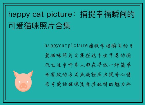 happy cat picture：捕捉幸福瞬间的可爱猫咪照片合集