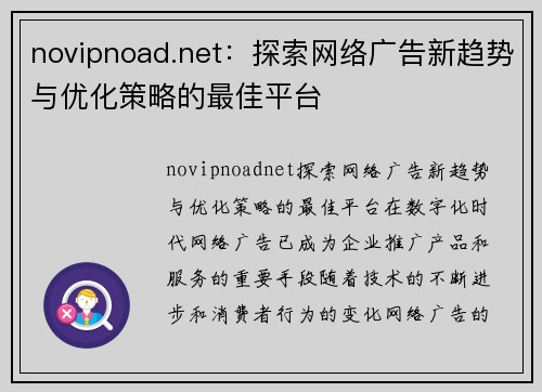 novipnoad.net：探索网络广告新趋势与优化策略的最佳平台